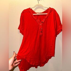 We the free women’s coral button detail boho short sleeve top fall raw hem S
